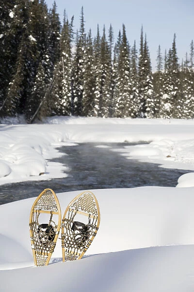 Snowshoes By Snowy Lake; Lake Louise, Alberta, Canada