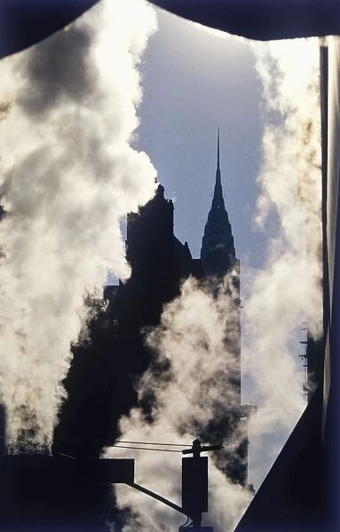 Steam And Silhouette Of Chrysler Building