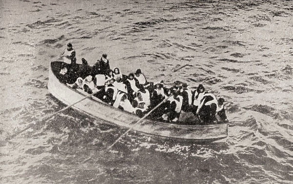 Survivors Of The Rms Titanic In One Of Her Collapsible Lifeboats, Just Before Being Picked Up By The Carpathia. Woman Are Sharing In The Rowing