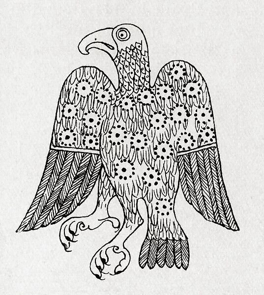 The Symbol of Saint John from the The Lichfield Gospels aka the St. Chad Gospels, Book of Chad, the Gospels of St. Chad, the St Teilo Gospels, and the Llandeilo Gospels. From Everday Life in Anglo-Saxon, Viking and Norman Times, published 1926