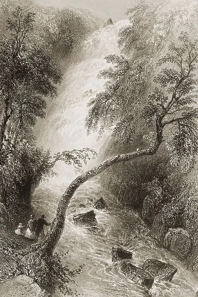Turk Cascade, Killarney, County Kerry, Ireland. Drawn By W. H. Bartlett, Engraved By J. Cousen. From 'The Scenery And Antiquities Of Ireland'By N. P. Willis And J. Stirling Coyne. Illustrated From Drawings By W. H. Bartlett. Published London C. 1841