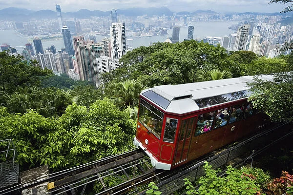 View Of Peak Tram Arriving At The Top Of The Victoria Peak; Victoria Peak, Hong Kong Island, China