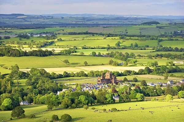 View of Ruin of Sweetheart Abbey and Farmland, Dumfries and Galloway, Scotland
