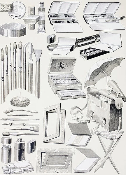 Watercolour Tools And Supplies. From Enciclopedia Ilustrada Segu