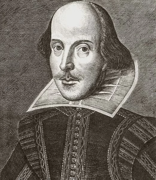 William Shakespeare 1564 - 1616. English Playwright And Poet. 19Th Century Copy Of The Martin Droeshout Engraving Used In The First Folio Of 1623