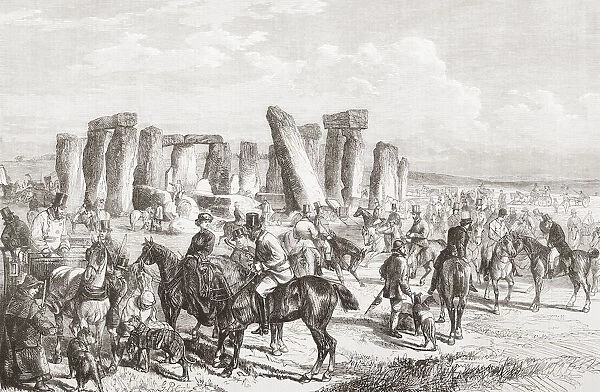 The Wiltshire Champion Coursing Meeting, Stonehenge, Wiltshire, England, seen here in the 19th century. From The Illustrated London News, published 1865