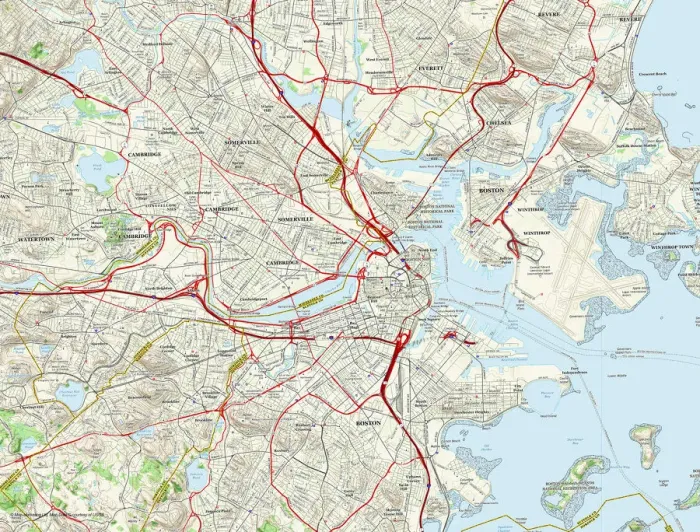 Framed Print : Boston City Map Print: Central Boston Street Level Map Framed Print : Boston City Map Print: Central Boston Street Level Map