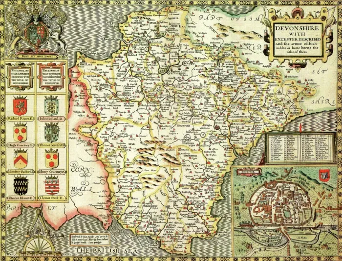 Framed Print : Devon Historical Map Print 1610 Framed Print : Devon Historical Map Print 1610