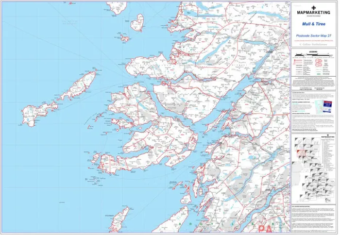 Framed Print : Mull and Tiree Postcode Sector Print Map Framed Print : Mull and Tiree Postcode Sector Print Map