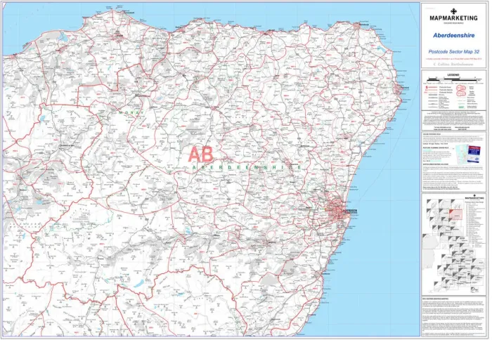 Framed Print : Aberdeenshire Postcode Sector Map Print (Sheet 32) Framed Print : Aberdeenshire Postcode Sector Map Print (Sheet 32)