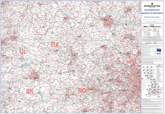 Framed Print : Berkshire, Buckinghamshire and Oxfordshire Postcode Sector Map Print Framed Print : Berkshire, Buckinghamshire and Oxfordshire Postcode Sector Map Print