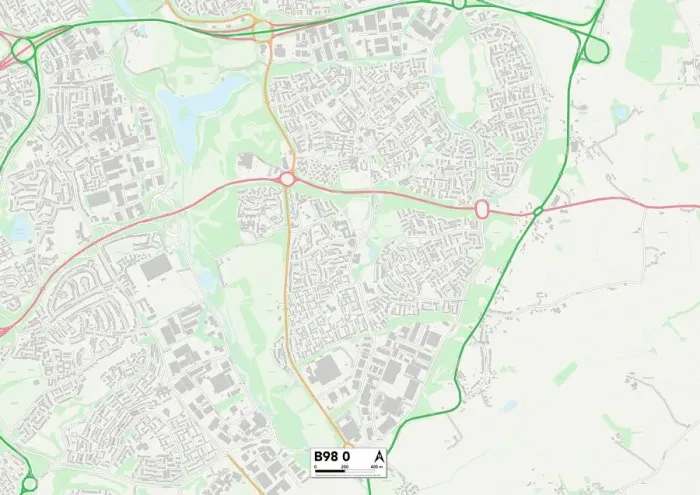Framed Print : B98 0 Postcode Sector Print Map of Redditch