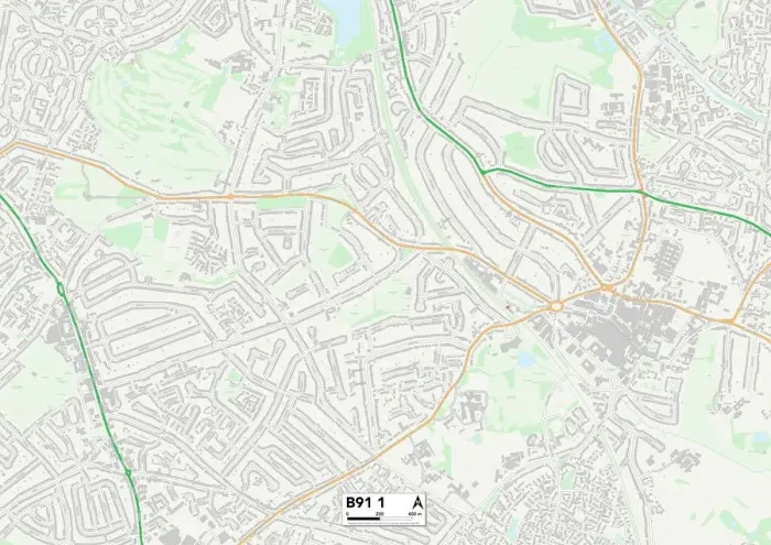 Framed Print : Solihull B91 1 Postcode Sector Print Map Framed Print : Solihull B91 1 Postcode Sector Print Map