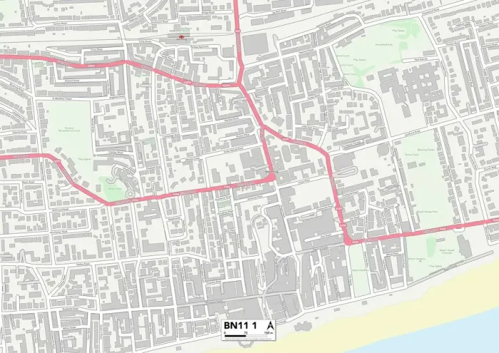 Framed Print : Worthing BN11 1 Postcode Sector Print Map Framed Print : Worthing BN11 1 Postcode Sector Print Map
