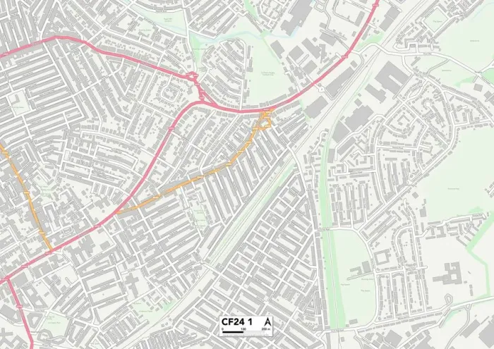Framed Print : Cardiff CF24 1 Print Map Sector Postcode