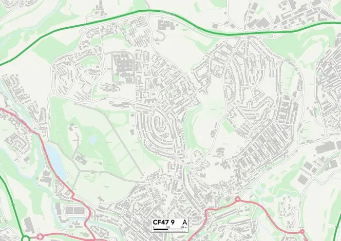 Framed Print : Merthyr Tydfil CF47 9 Print Map Sector Framed Print : Merthyr Tydfil CF47 9 Print Map Sector