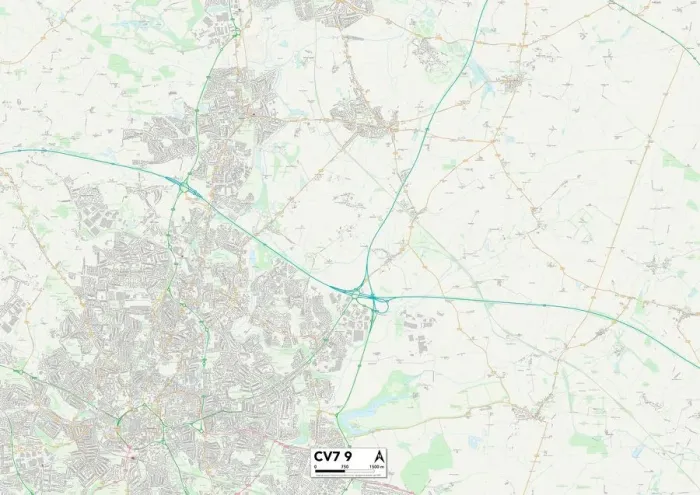 Framed Print : Coventry CV7 9 Print Postcode Sector Map Framed Print : Coventry CV7 9 Print Postcode Sector Map