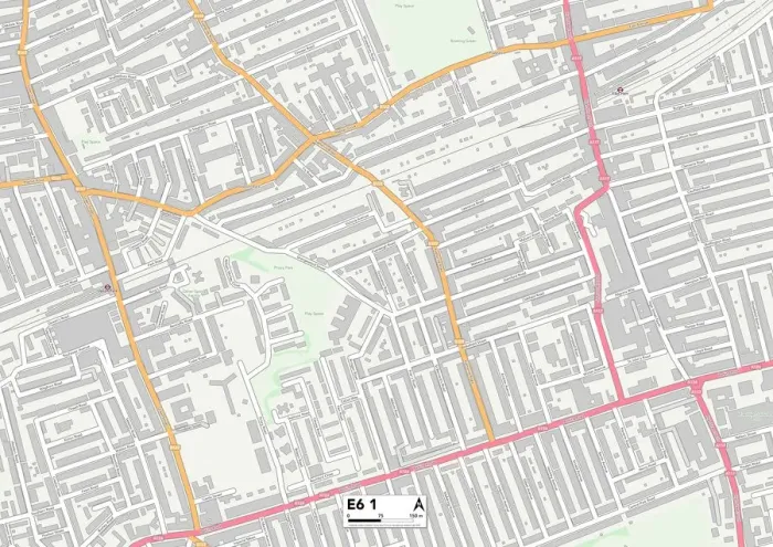 Framed Print : Newham E6 1 Postcode Sector Print Map Framed Print : Newham E6 1 Postcode Sector Print Map