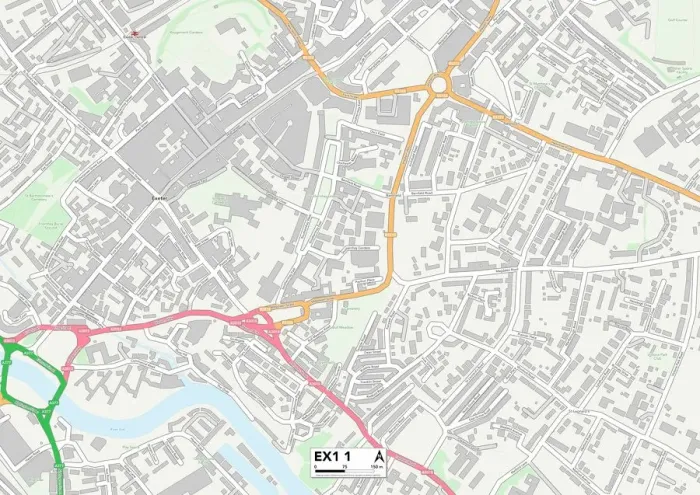 Framed Print : Exeter EX1 1 Postcode Sector Print Map