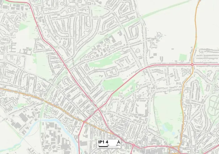 Framed Print : IP1 4 Print Map of Ipswich Postcode Sector Framed Print : IP1 4 Print Map of Ipswich Postcode Sector