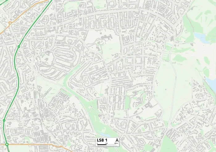 Framed Print : Leeds LS8 1 Print Map Postcode Sector
