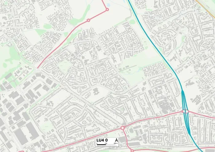 Framed Print : LU4 0 Print Map of Luton Postcode Sector