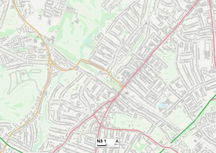 Framed Print : Barnet N3 1 Postcode Sector Print Map Framed Print : Barnet N3 1 Postcode Sector Print Map