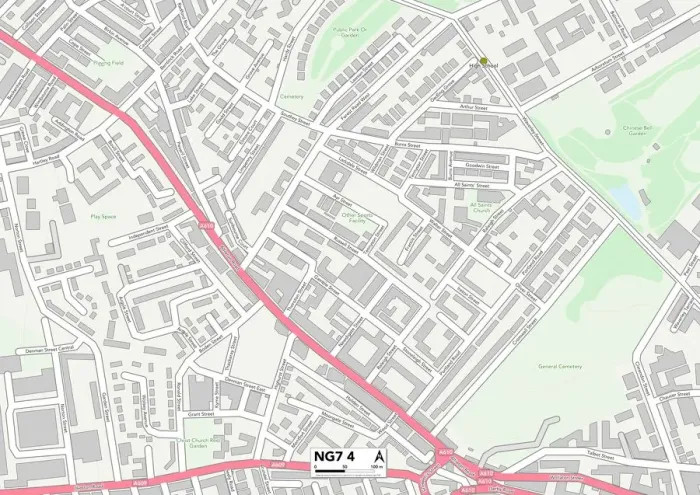 Framed Print : Nottingham NG7 4 Print Map Sector Framed Print : Nottingham NG7 4 Print Map Sector
