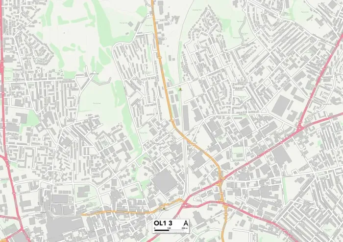 Framed Print : Oldham OL1 3 Print Map Sector Guide