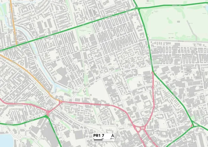 Framed Print : Preston PR1 7 Print Map Sector Overview Framed Print : Preston PR1 7 Print Map Sector Overview