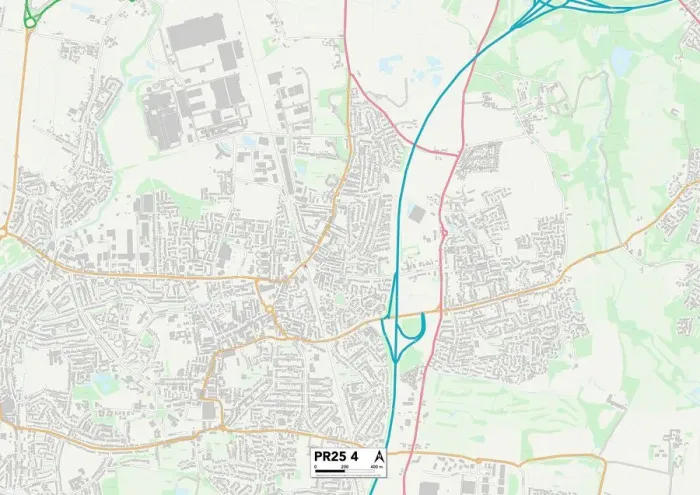 Framed Print : South Ribble PR25 4 Print Map Sector