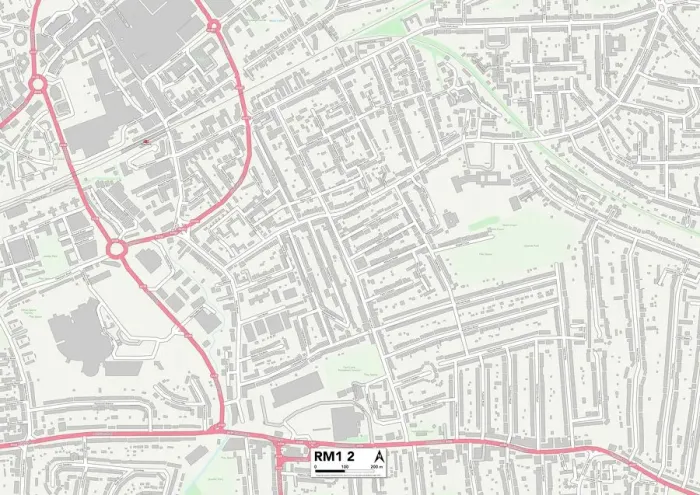 Framed Print : RM1 2 Print Map of Havering RM1 2 Area