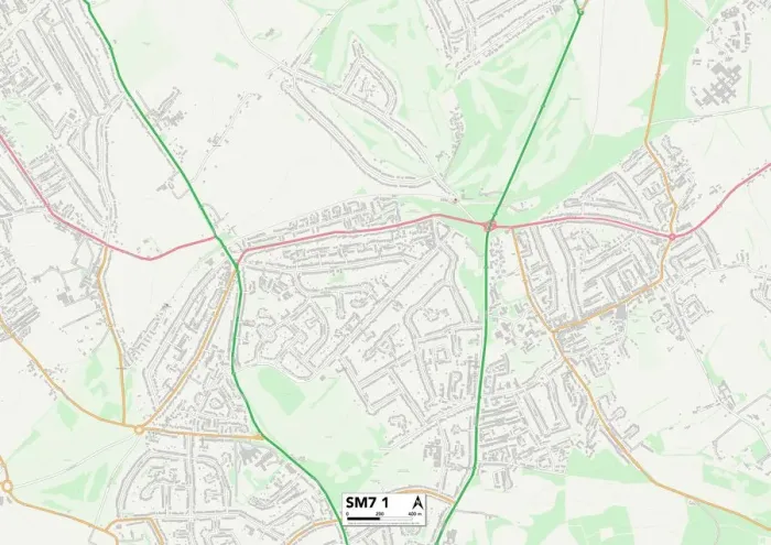 Framed Print : Reigate and Banstead SM7 1 Print Map Sector Framed Print : Reigate and Banstead SM7 1 Print Map Sector