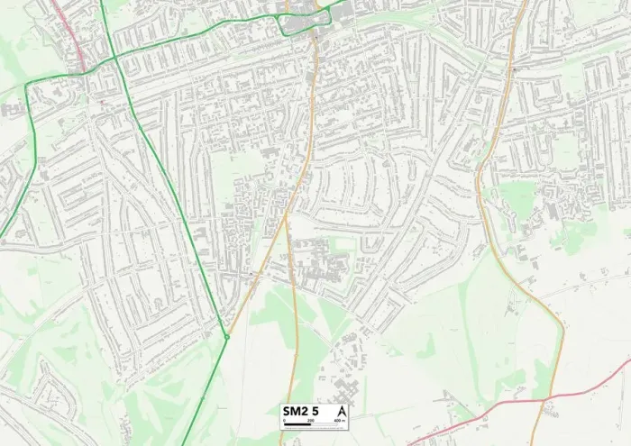 Framed Print : Sutton SM2 5 Print Map Postcode Sector Framed Print : Sutton SM2 5 Print Map Postcode Sector