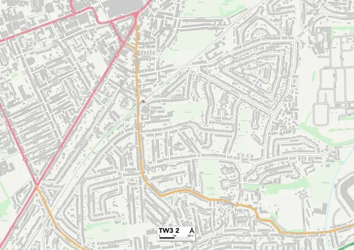 Framed Print : Hounslow TW3 2 Postcode Sector Print Map Framed Print : Hounslow TW3 2 Postcode Sector Print Map
