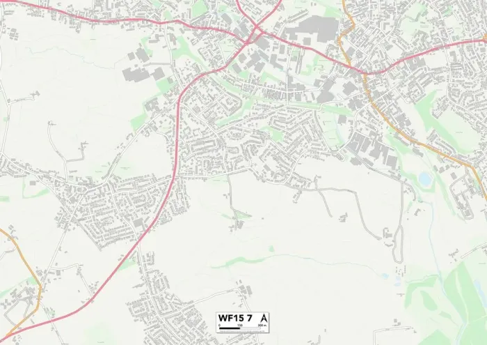 Framed Print : WF15 7 Print Map of Kirklees Postcode Sector