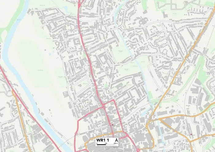 Framed Print : Worcester WR1 1 Postcode Sector Print Map