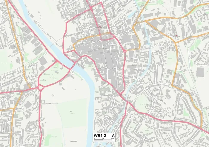 Framed Print : Worcester WR1 2 Print Map Sector Framed Print : Worcester WR1 2 Print Map Sector
