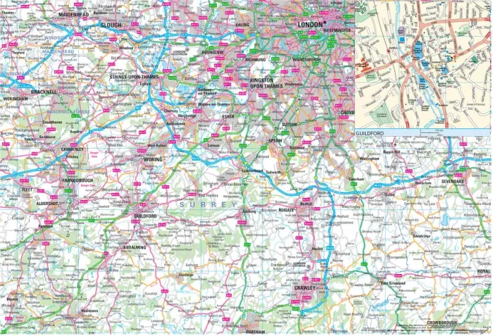 Framed Print : A4 Print of Surrey County Road Map Framed Print : A4 Print of Surrey County Road Map