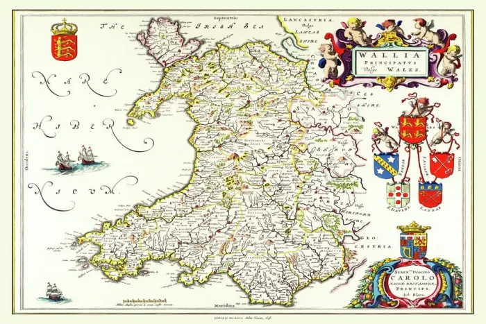 Framed Print : Print of Old Map of Wales 1648 by Johan Blaeu Framed Print : Print of Old Map of Wales 1648 by Johan Blaeu