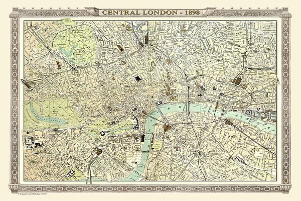 Old Map of Central London 1898 from the Royal Atlas by Bartholomew