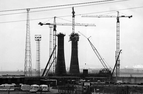 ABLE UK. Twin concrete legs rise out of the ground near Hartlepool nuclear power station