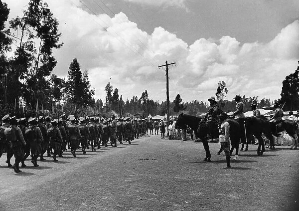 Abyssinian War September 1935 A mounted officer taking the salute as the Abyssinian