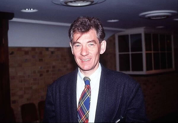 Actor Ian McKellen in April 1989 during lunch at the Whitbread Brewery, London