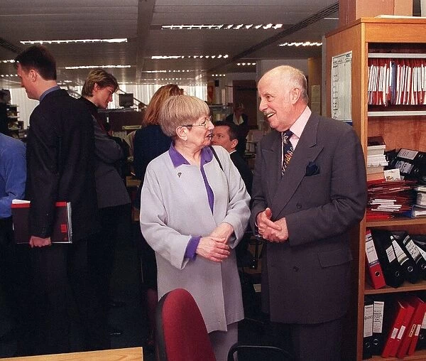 Actor Richard Wilson with Margaret Prosser at the Labour Party Headquarters Millbank