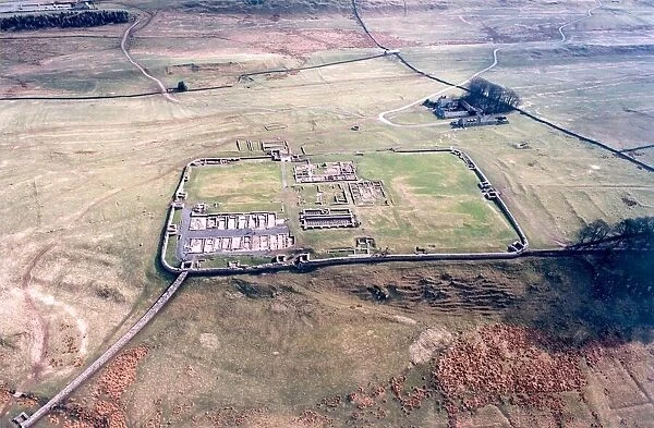 An aerial view of Housteads Roman Fort on Hadrians Wall in Northumberland in April 1998