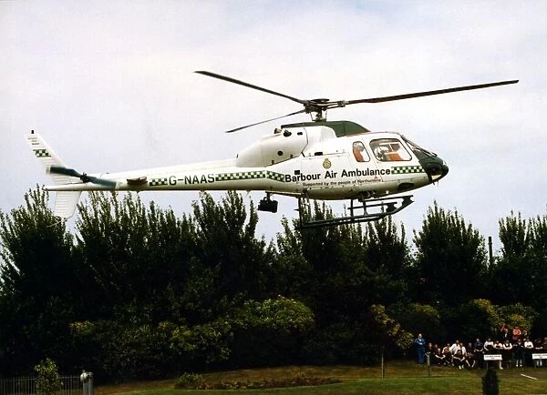 An AErospatiale AS355 Twin Squirrel helicopter, operated by the Northumbria Air Ambulance