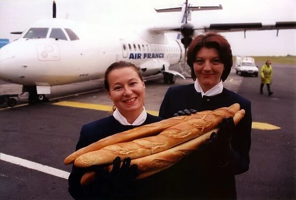 Air France stewardesses Karen Brown (left) and Sarah Asch prepare for the inaugural
