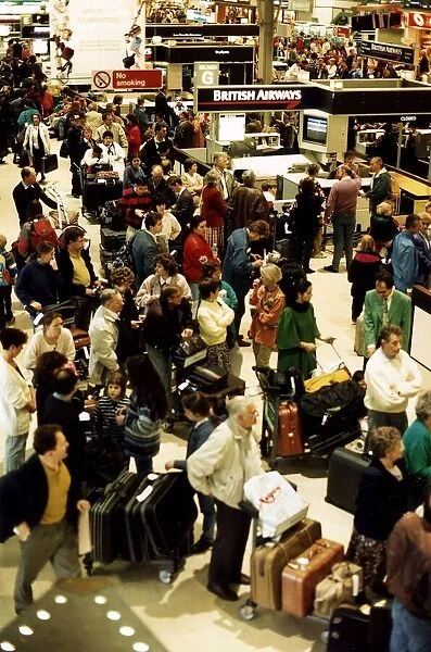 Air Passengers at Heathrow airport amid flight delays April 1996