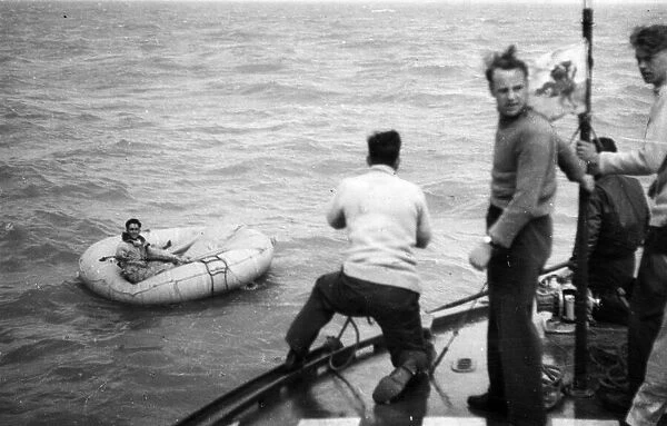 Airmen rescued from the sea by a RAF speedboat in the Channel
